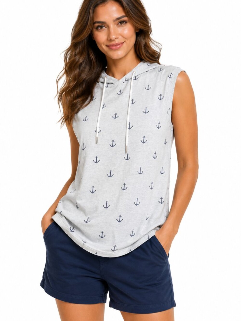 Company 81 Anchor Print Sleeveless Hoodie Tank Top